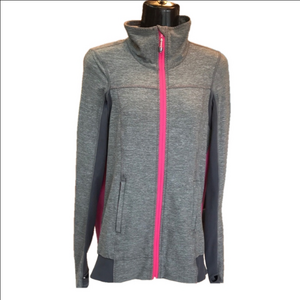 Lululemon Womens Tadasana Grey Full Zip Jacket Pink Mesh Back Zip Pockets